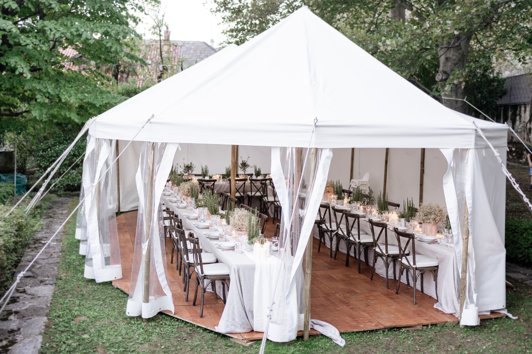 Fabric tent at a wedding on Lake Como