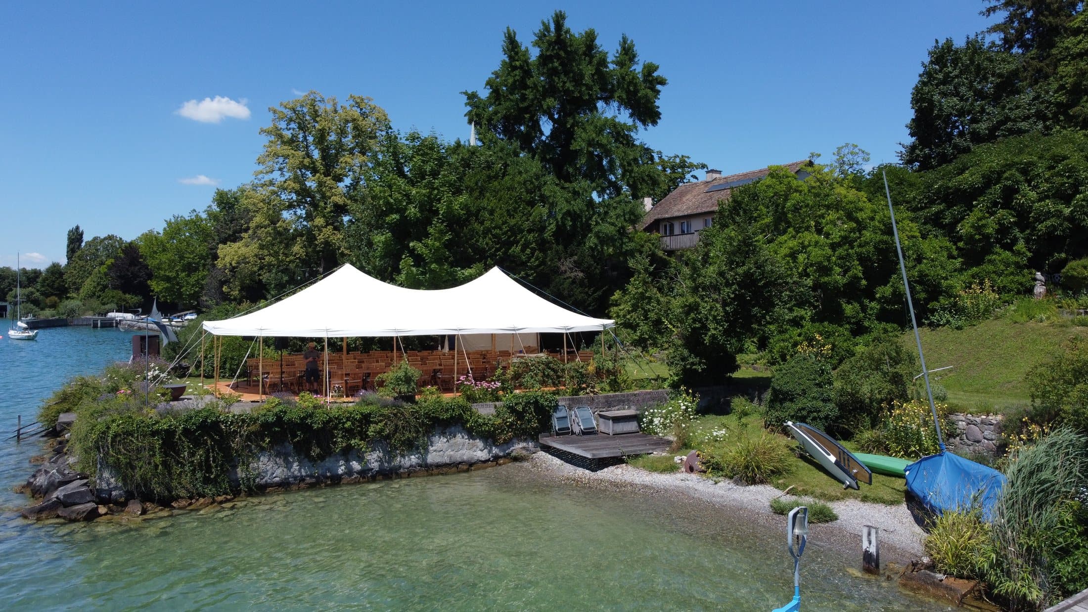 Wedding tent on a private lakeside plot on Lake Zurich