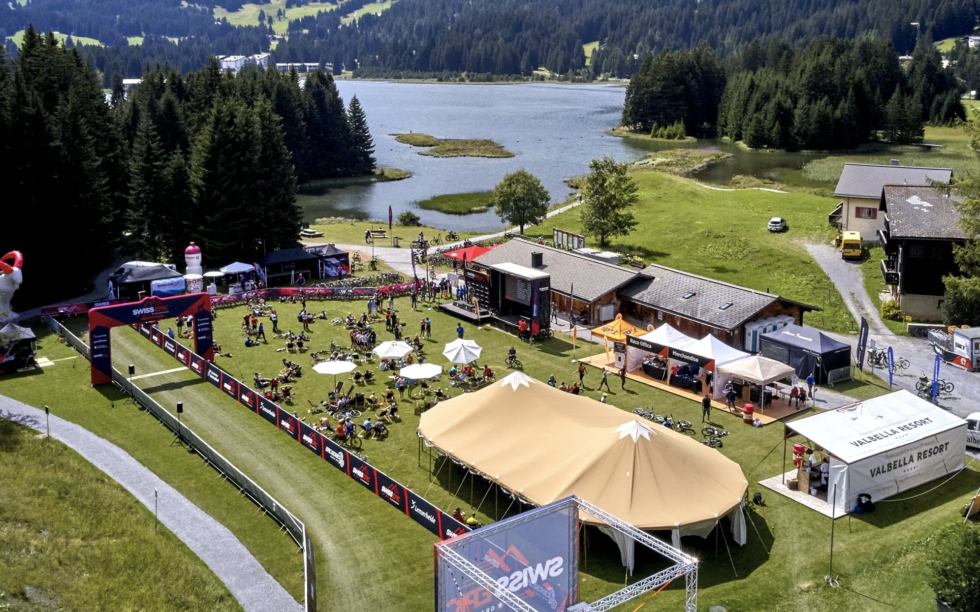 Tent village as a catering zone at the Swiss Epic in Graubünden